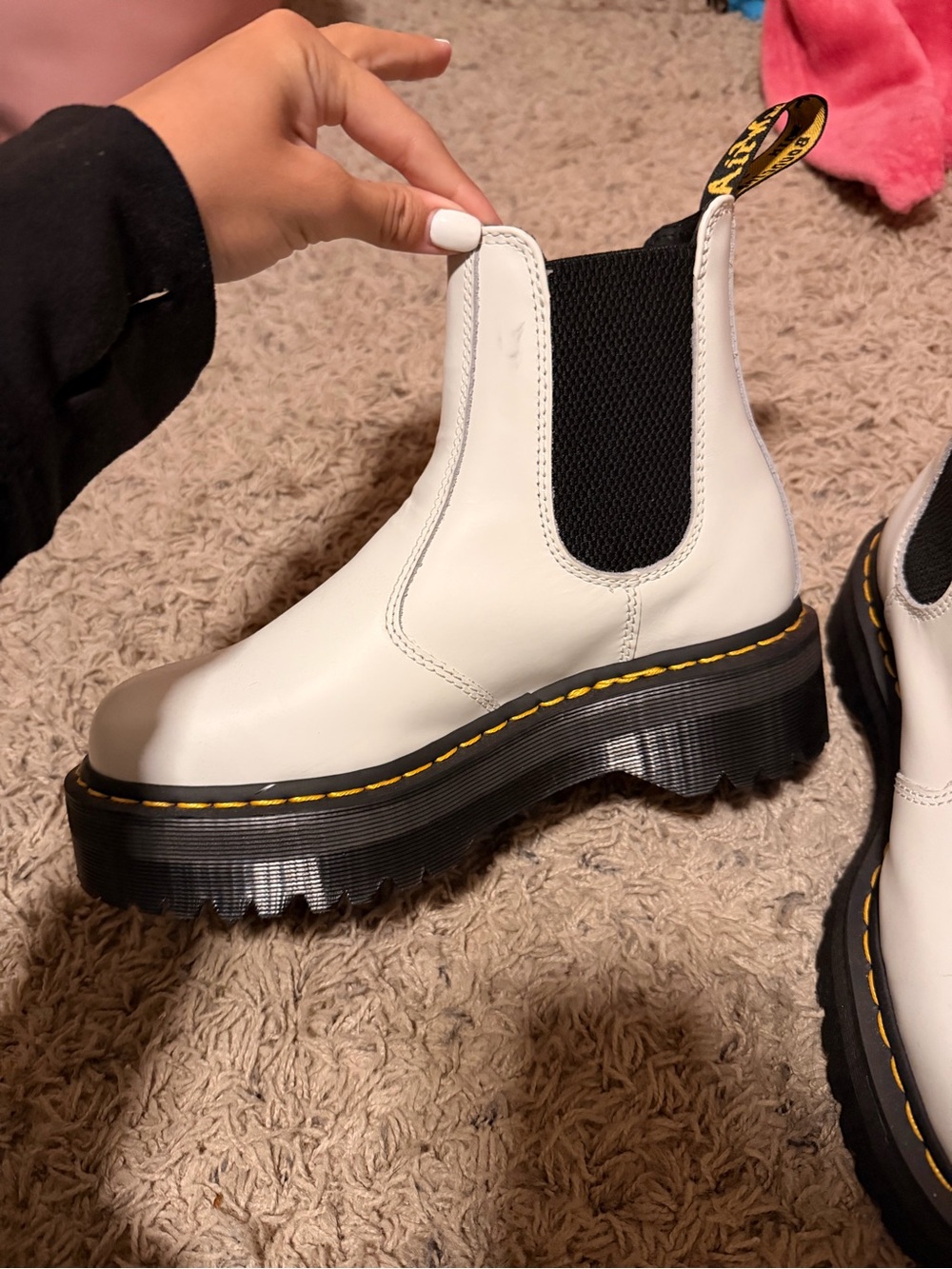 Dr. Martens White Chelsea Platform Boot with Black Elastic